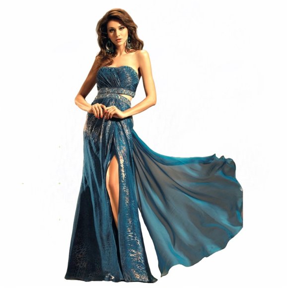 Anny Lee Side Slit Formal Homecoming cut out embellished dress,S,L,Teal/Leopard - Picture 1 of 8